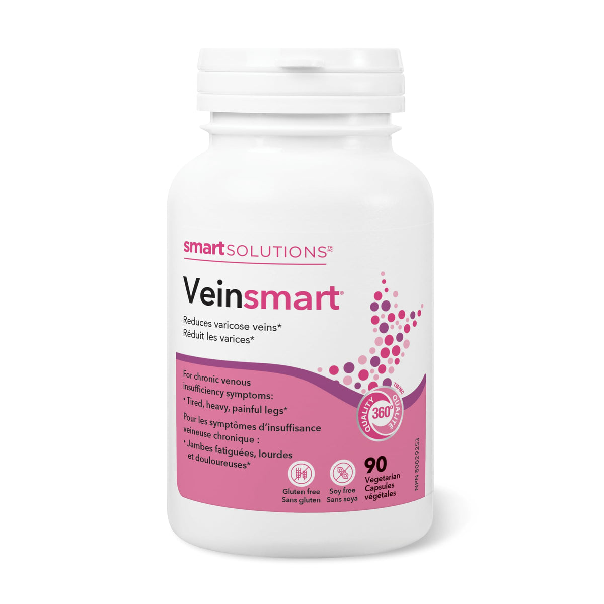 Smart Solutions Veinsmart Vegetarian Capsules, Supports Vein Health and Reduces Varicose Veins, Helps with Swelling and the Feeling Heaviness in the Legs. With 300 mg Diosmin, Gluten-Free, Soy-Free, 90 Count