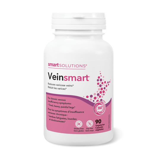 Smart Solutions Veinsmart Vegetarian Capsules, Supports Vein Health and Reduces Varicose Veins, Helps with Swelling and the Feeling Heaviness in the Legs. With 300 mg Diosmin, Gluten-Free, Soy-Free, 90 Count
