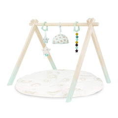 B. toys – Wooden Baby Play Gym – Activity Mat – Starry Sky – 3 Hanging Sensory Toys – Natural Wood – Babies, Infants
