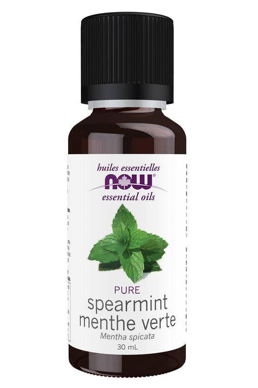 NOW Essential Oils, Spearmint Oil, Stimulating Aromatherapy Scent, Steam Distilled, 100% Pure, Vegan, Child Resistant Cap, 30mL