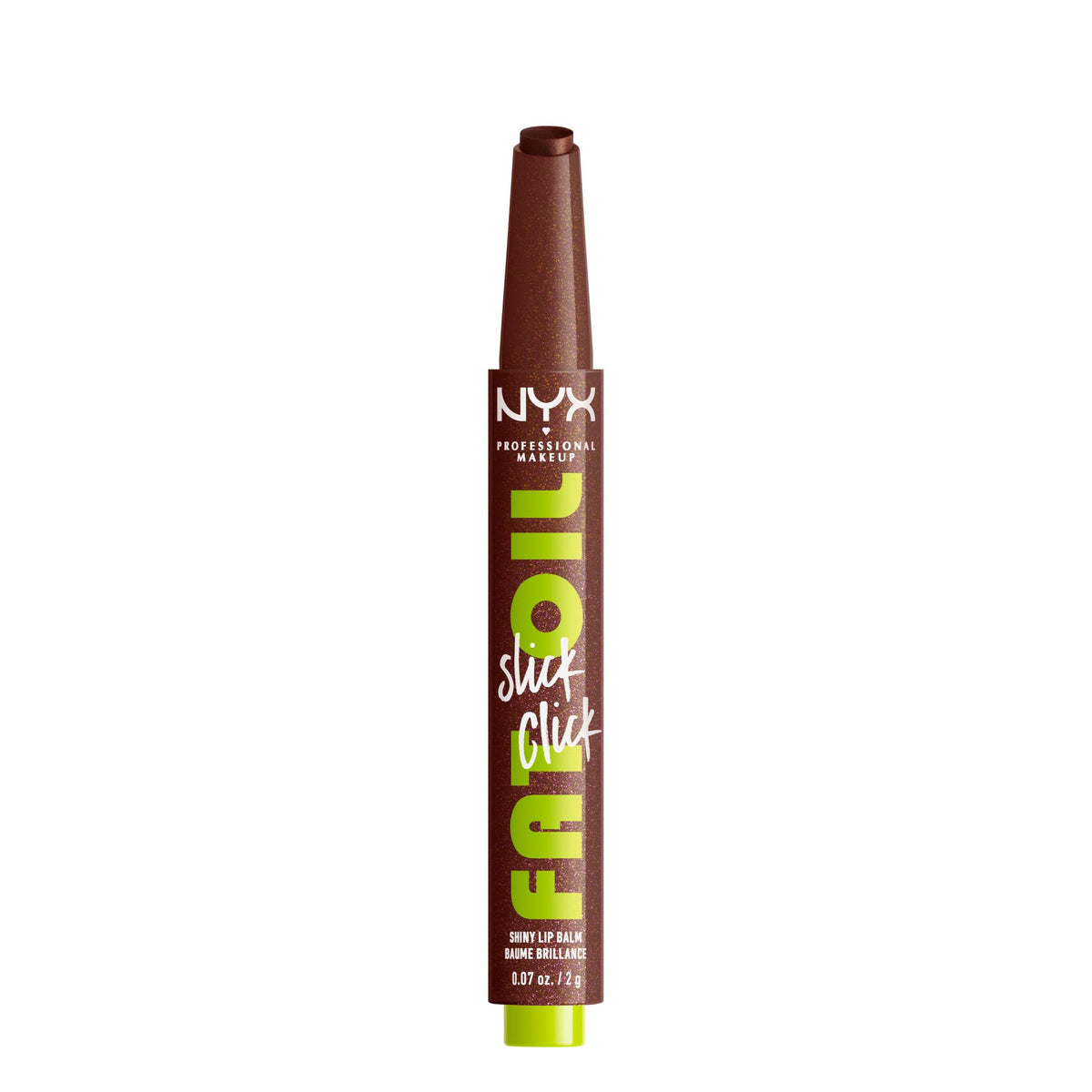 NYX PROFESSIONAL MAKEUP, Fat Oil Slick Click, Balm in a stick, Infused with nourishing oils, High shine finish - Trending Topic (Brown)