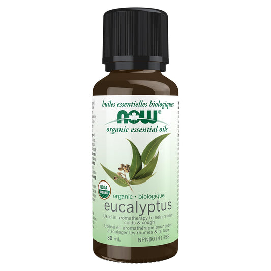 NOW Essential Oils, Organic Eucalyptus Globulus Oil, Clarifying Aromatherapy Scent, Steam Distilled, 100% Pure, Vegan, Child Resistant Cap, 30mL