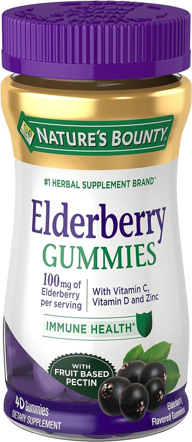 NATURE'S BOUNTY Elderberry Gummies, With Vitamin C, Vitamin D And Zinc, Helps To Support Immune Function, Ummies, 192 g