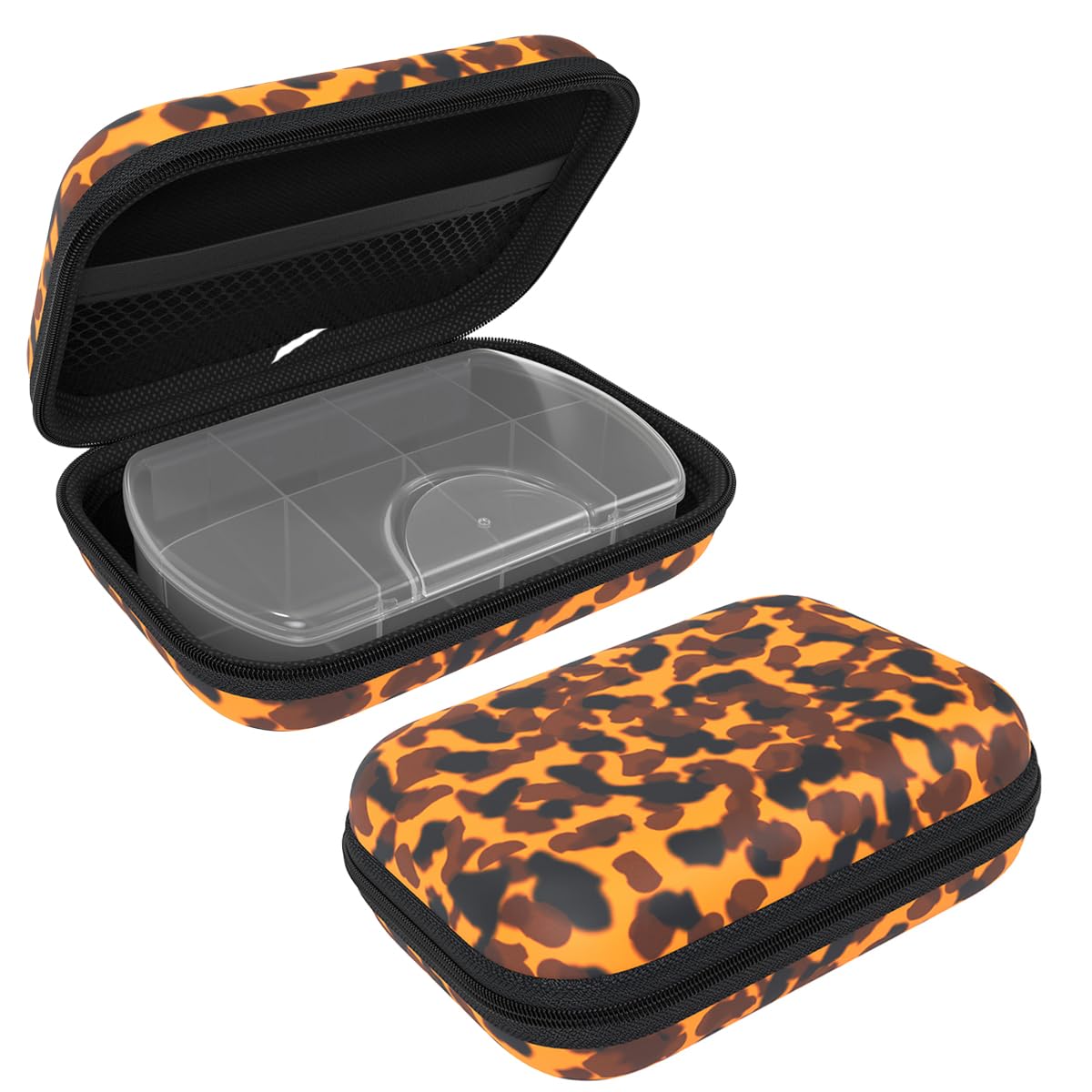 EZY DOSE Hard Sided Pill Case, Features Zippered Pouch, Easy to Use Design, Perfect for Travel and Daily Usage, 8-Comparments, BPA Free, Tortoise