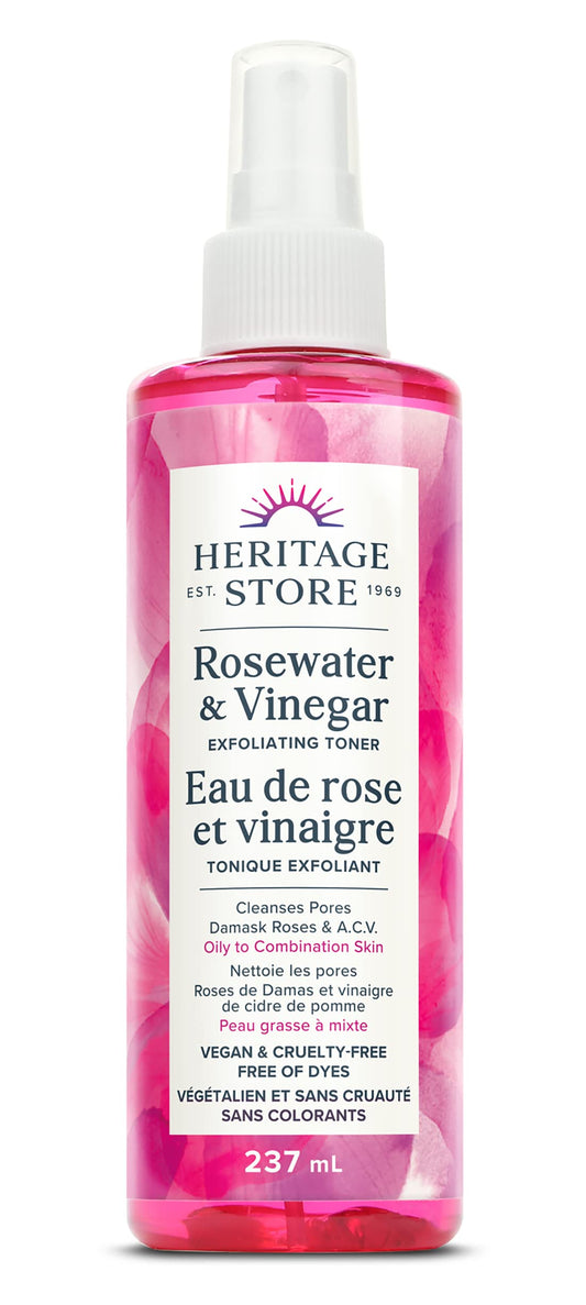 Heritage Store - Rosewater Vinegar Exfoliating Toner | Cleanses Pores & Clarifies | Vegan & Cruelty Free | Free of Dyes | Oily to Combination Skin Type | 237ml, Clear (Pack of 1)