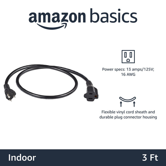 Amazon Basics 3-Foot Extension Cord - 13 Amps, 125V - Black