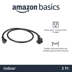 Amazon Basics 3-Foot Extension Cord - 13 Amps, 125V - Black