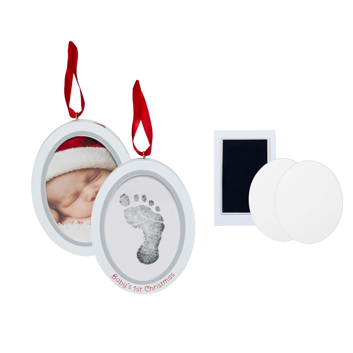 Pearhead Babyprints Newborn Baby Handprint or Footprint Double-Sided Photo Ornament with Clean Touch Ink Pad - Makes A Perfect
