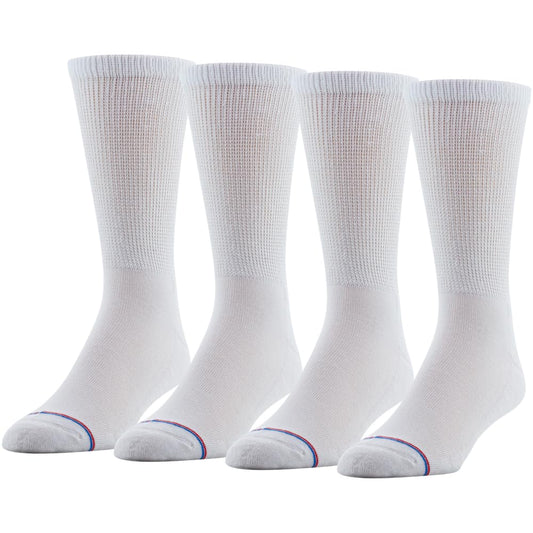 PEDS Women's Diabetic Crew Socks with Non-Binding Top and Cushion Sole 4 Pairs, White, 10-13