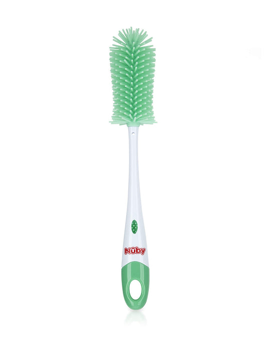 Nuby Soft Non-Scratch Silicone Bristle Bottle & Nipple Brush with Looped Handle, Aqua