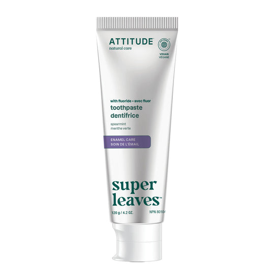 ATTITUDE Enamel Repair Toothpaste with Fluoride, Spearmint Flavor, Vegan & Cruelty-Free, Sugar-Free, Plant & Mineral-Based Ingredients, Clean Oral Care, 120 grams