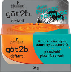 Got2b Defiant Shine Pomade for Controlled Styles, 57g, High Shine, Light Hold, for Short to Medium Length Hair