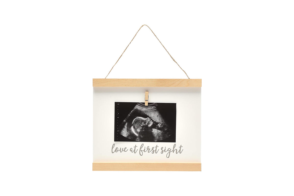 Pearhead Sonogram Love at First Sight Wall Art, Wooden Clip Baby Keepsake Frame, Gender-Neutral Baby Girl or Baby Boy Nursery Décor Accessory, Pregnancy Announcement Picture Frame