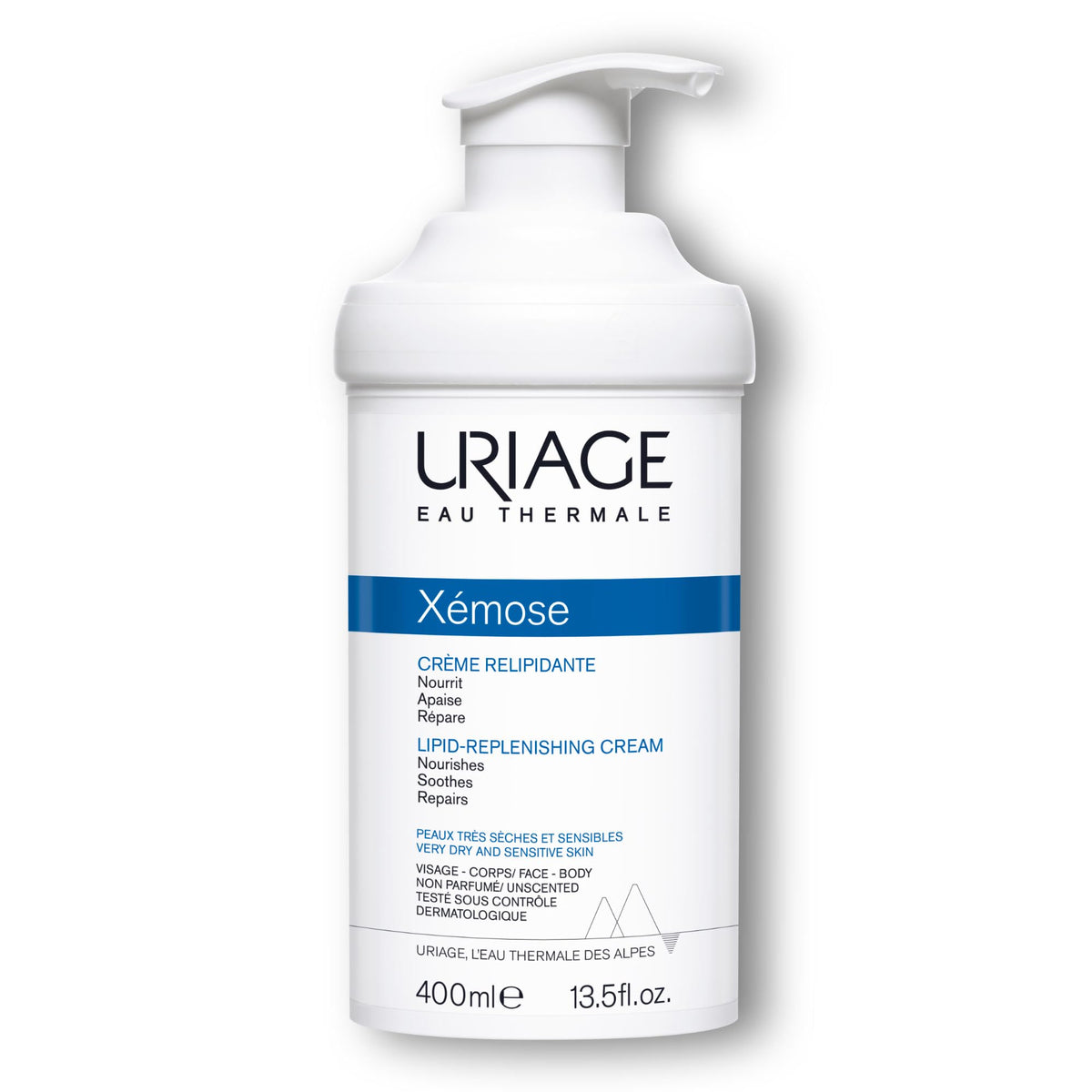 Uriage Xémose Lipid-Replenishing Cream - Face & Body Moisturizer Against Itching With Shea Butter - Very Dry, Sensitive Skin Prone to Atopic Eczema - Non-Greasy & Non-Sticky - Unscented - 400ml