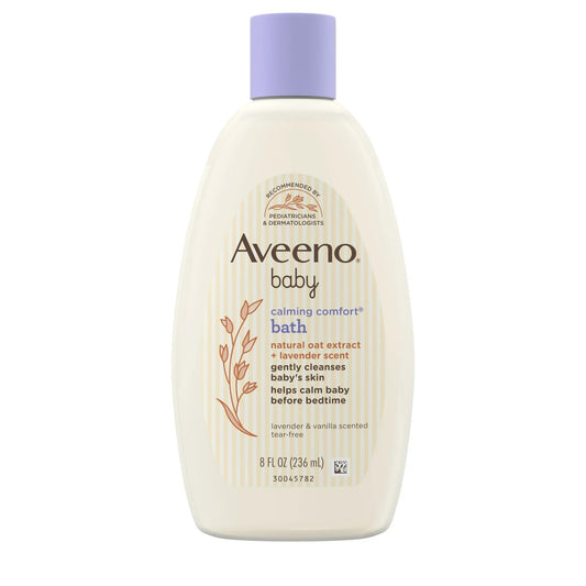 Aveeno Baby Calming Comfort Bath Baby Body Wash for gently cleanses baby’s skin & helps calm baby before bedtime natural oat Lavender & Vanilla Scents, 236 mL