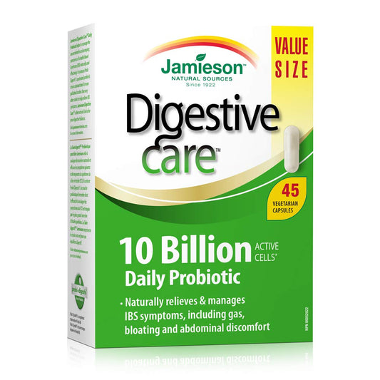 Jamieson Digestive Care 10 Billion Daily Probiotic - 45 Capsules, Gluten-Free