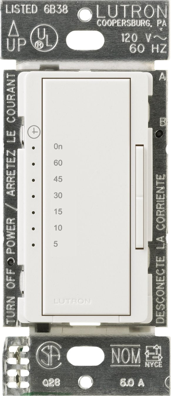 Lutron Maestro Countdown Timer Switch for Fans and Lights, 3A/150-Watt LED Bulbs, Single-Pole/Multi-Location, MA-T51MN-SW, Snow