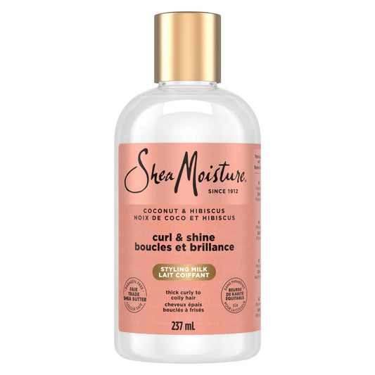 SheaMoisture Curl & Style Milk Leave-In Conditioner for thick, curly hair Coconut & Hibiscus hair conditioner with Silk Protein and Neem Oil 237mL