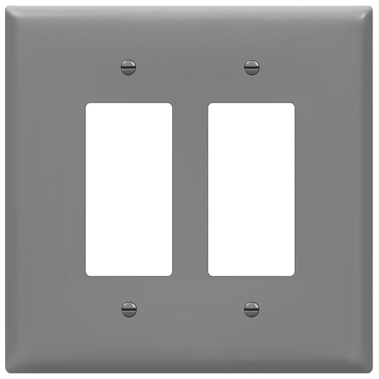 ENERLITES Double Decorator Switch Cover, Two Gang Outlet Wall Plate, Gloss Finish, Oversized 2-Gang 5.50" x 5.50", Unbreakable Polycarbonate Thermoplastic, UL Listed, 8832O-GY, Gray