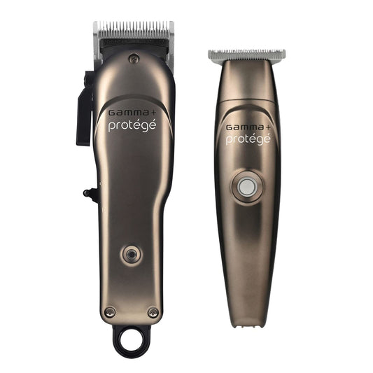 GAMMA+ Protege Cordless Clipper and Trimmer Combo Set, Barbers, Micro USB, Fade Blade, Guards, Great Beginner Set Men or Women, Matte Metallic Gunmetal