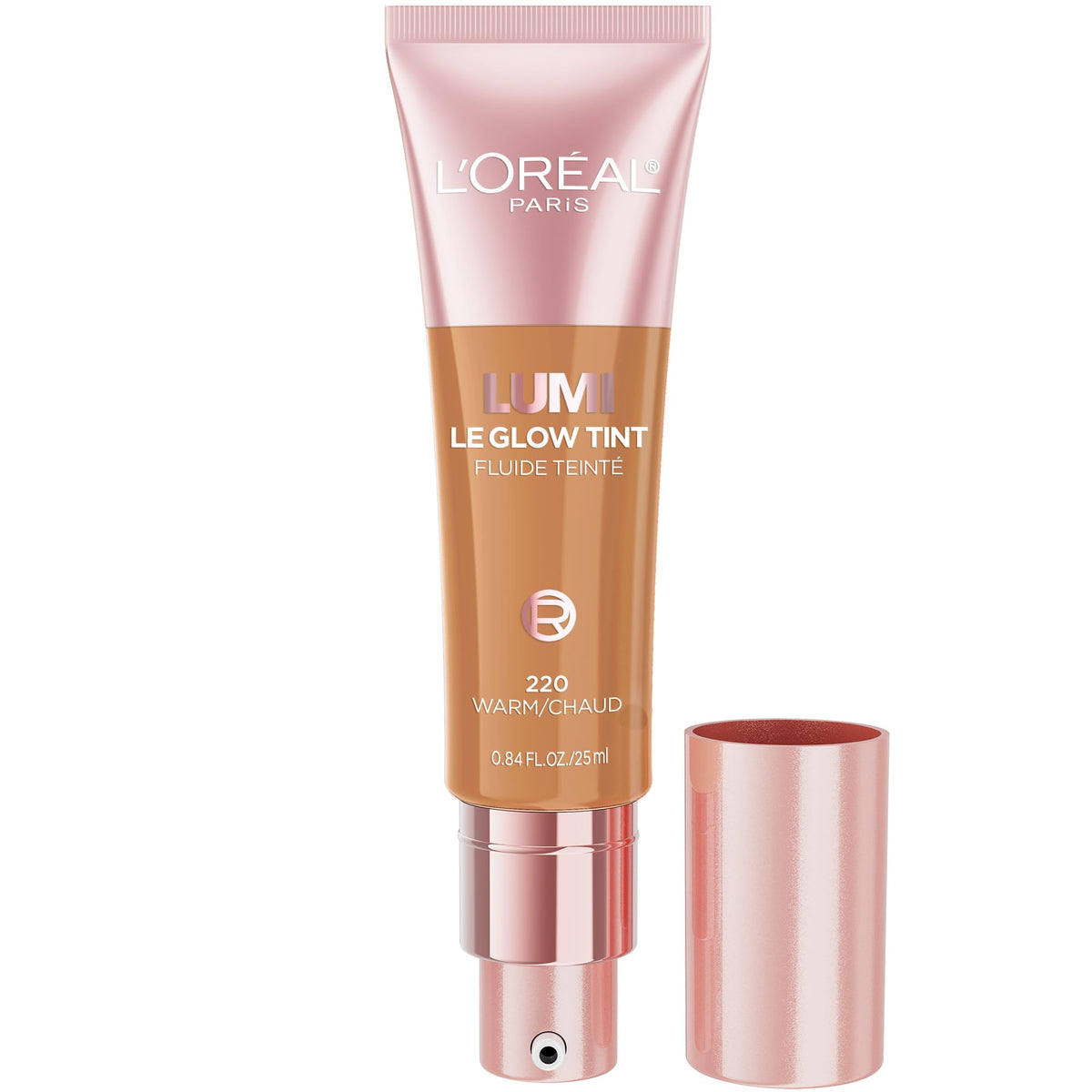 L'Oréal Paris Lumi Le Glow Tint, Glowy Skin Tint Foundation, Lightweight Buildable Coverage, Water-Based Formula, Medium Warm 220, 25 ml