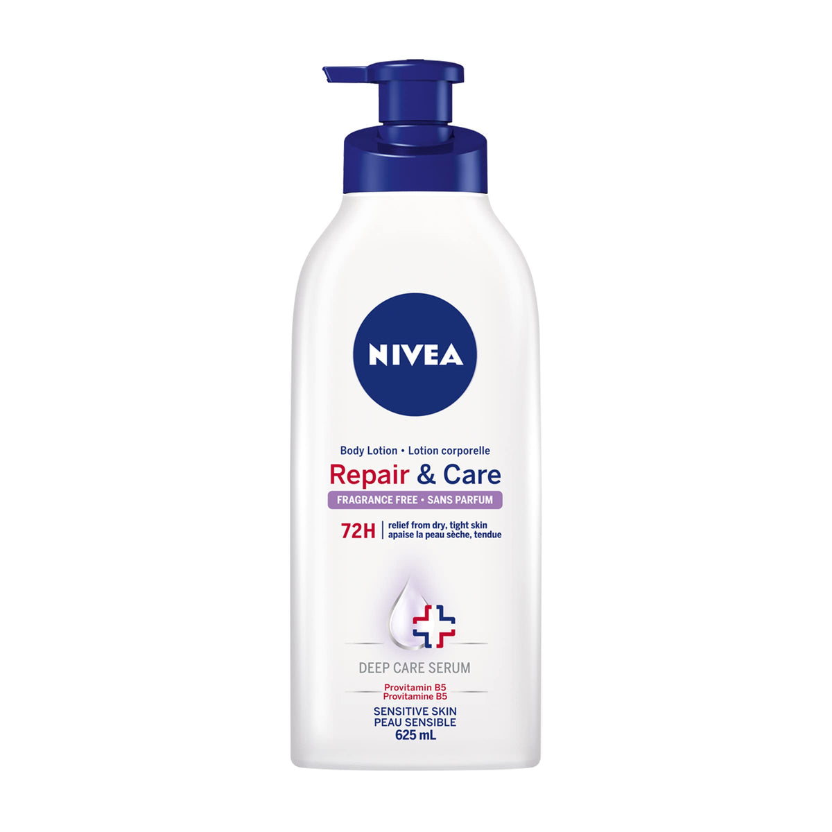 NIVEA Repair & Care Fragrance-Free Body Lotion | Long lasting | 72H Hydration | For Dry Tight and Sensitive Skin|Unscented Daily Moisturizier | Fast absorbing| 625mL pump bottle