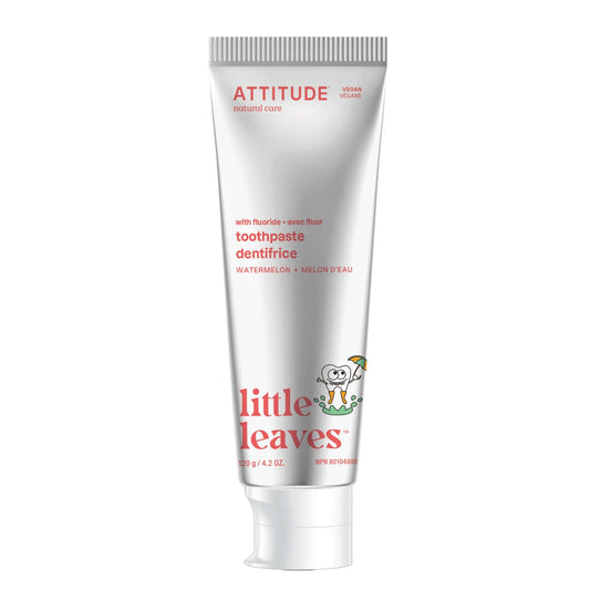 ATTITUDE Kids Natural Toothpaste with Fluoride, Made in Canada, Prevents Tooth Decay and Cavities, Vegan and Sugar-Free, Watermelon, 120 grams
