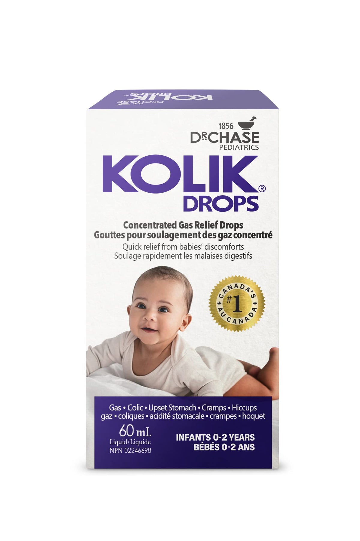 Dr. Chase Pediatrics Kolik Concentrated Gas Relief Drops for Baby Colic, Relief for Infants - All Natural Drops for Babies - Herbal Formula to Ease Digestive Discomfort & Fussiness, Made in Canada, 60ml