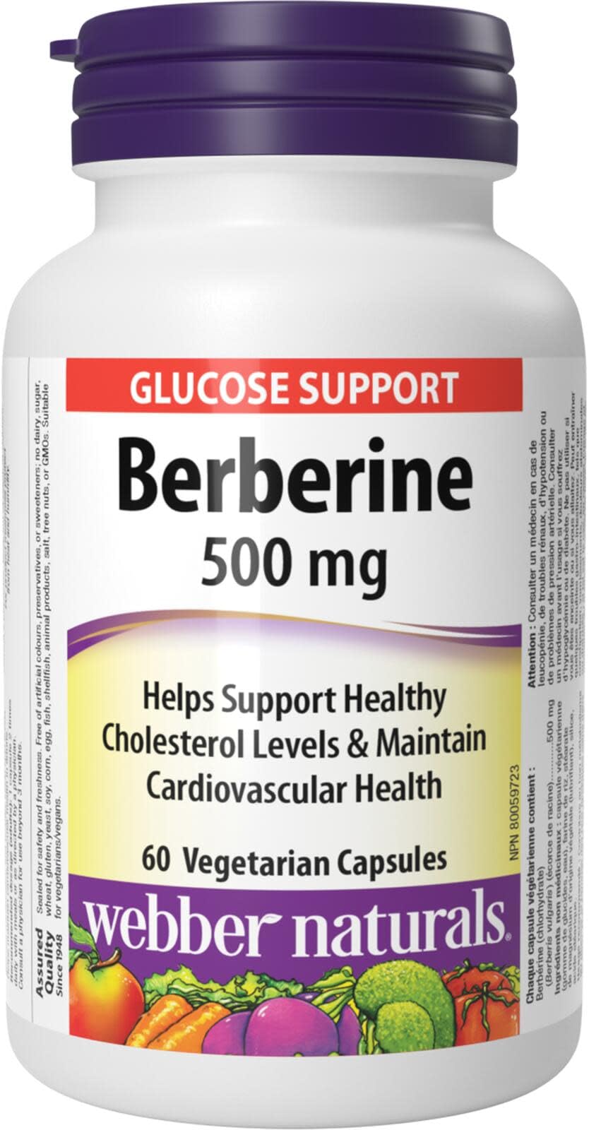 Webber Naturals Berberine 500 mg, 60 Capsules, Supports Healthy Glucose Metabolism and Cardiovascular Health, Vegan
