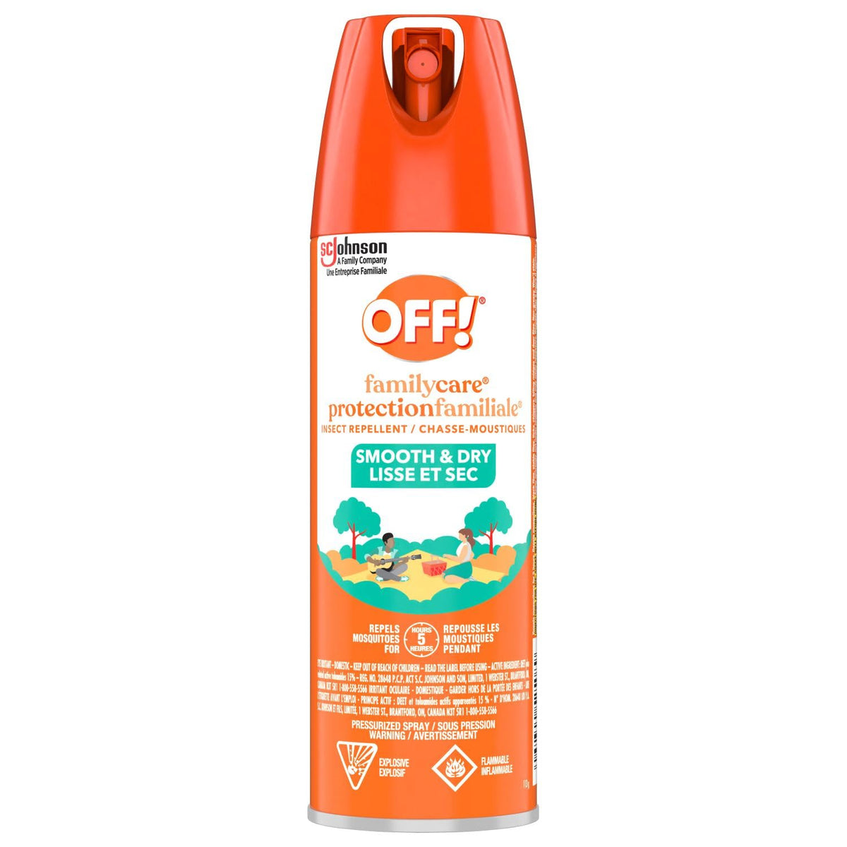 OFF! FamilyCare Insect & Mosquito Repellent Spray, 15% DEET Power-Dry Bug Protection, Multi-Insect Camping Hiking Outdoor Activities, Non-Staining Formula, Safe on Clothing & Skin, 113g