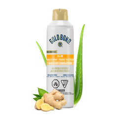Gold Bond Clear Body Powder Spray, 198g Spray Bottle, No-Mess, Talc-Free Odour Eliminator and Moisture Absorbing Powder With Aloe and Ginger Extract that Refreshes, Protects and Absorbs, Clean Scent