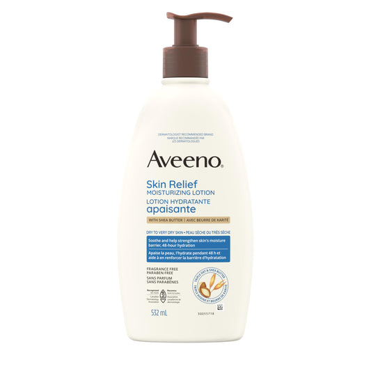 Aveeno Skin Relief Moisturizing Lotion, Shea Butter, Dimethicone, Triple Oat, Itchy, Dry Skin Body Moisturizer, Fragrance Free, 532mL