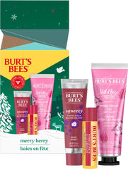 Burt’s Bees Merry Berry Holiday Gift Set with Pomegranate Moisturizing Lip Balm, Berry Sorbet Squeezy Tinted Balm and Wild Rose and Berry Hand Cream, Christmas Gifts, Stocking Stuffer