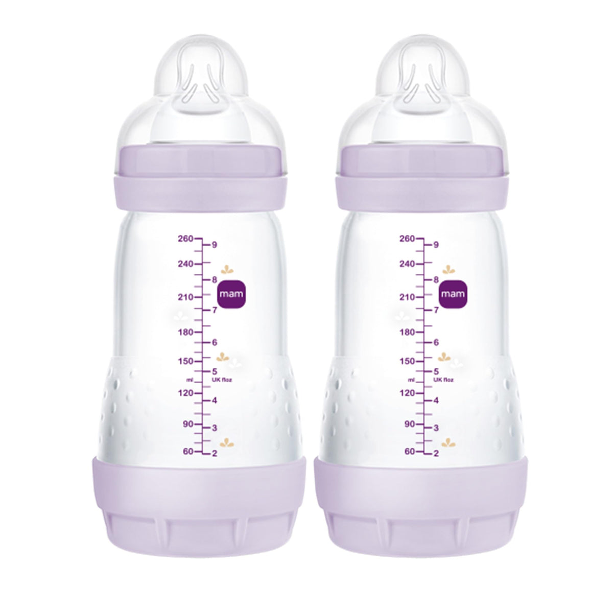 MAM 9oz Easy Start Anti-Colic+ Wide Neck Vented Baby Bottle, Medium Flow Breastfeeding-Like Nipple, Reduces Colic Gas & Reflux, Easy To Clean, BPA Free, 2+ Months, Made In Europe, 2 Pack, Girl