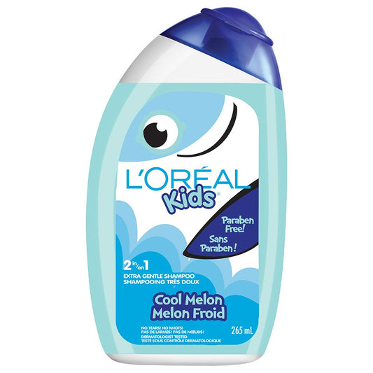 L'Oreal Paris Kids Shampoo and Conditioner, Cool Melon, 2 in 1, Paraben Free, Extra Gentle, Dermatologist Tested, Tear-Free, 265 ml