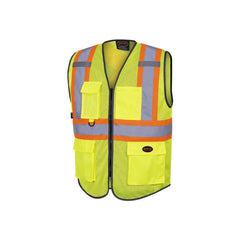 Pioneer Hi Vis Traffic Mesh Safety Vest for Men - Breathable - High Visibility Reflective Tape - 9 Pockets - Class 2 - Yellow - X-Small