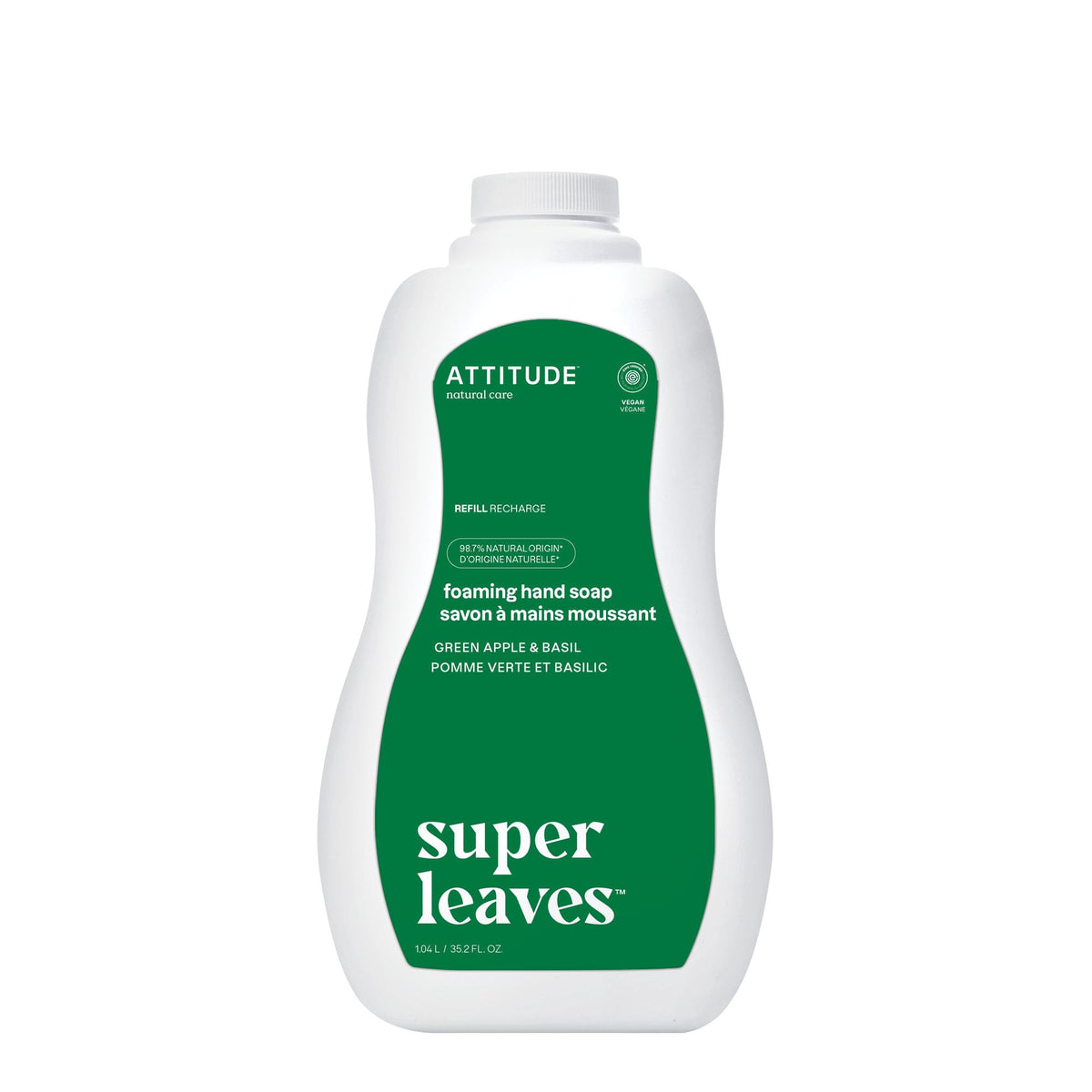 ATTITUDE Foaming Hand Soap, Made in Canada, EWG Verified, Plant and Mineral-Based Ingredients, Vegan and Cruelty-free Personal Case Products, Bulk Refill, Green Apple and Basil, 1.04 Liters