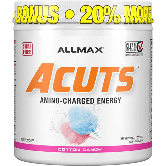 ALLMAX ACUTS Amino Energy Powder with Amino Acids Supplement, Cotton Candy, 36 Servings, Caffeine, Green Coffee Extract, 2000 mg Taurine, L-Carnitine, Sugar Free, Gluten & Dye Free, Amino Acid Drink
