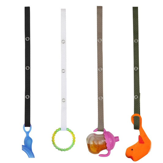 Baby Buddy 4-Count Secure-A-Toy Straps, Black/White/Tan/Olive, 4-Pack (Packaging May Vary)