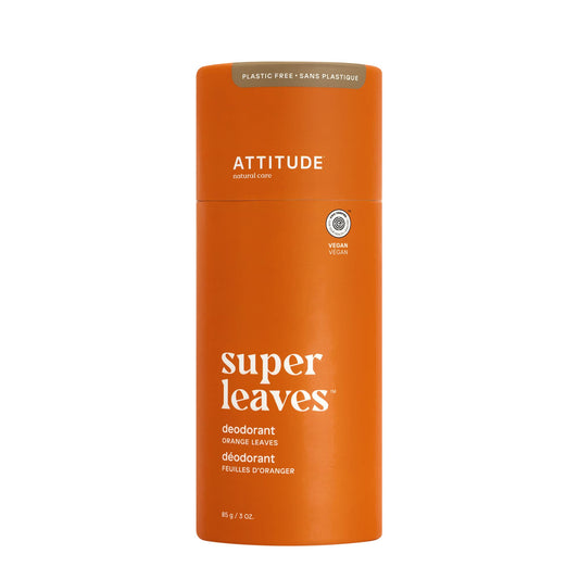 ATTITUDE Plastic-Free Deodorant, Made in Canada, EWG Verified, Aluminum Free, Vegan Naturally Sourced Body Deodorants for Women & Men, Dermatologically Tested, Orange Leaves, 85 grams