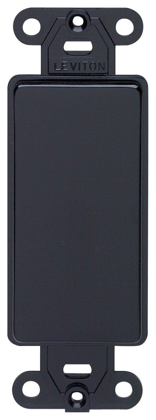 Leviton Decora Plastic Adapter Plate, Blank - No Hole, with-Ears, and Two Mounting Screws, 80414-00E, Black