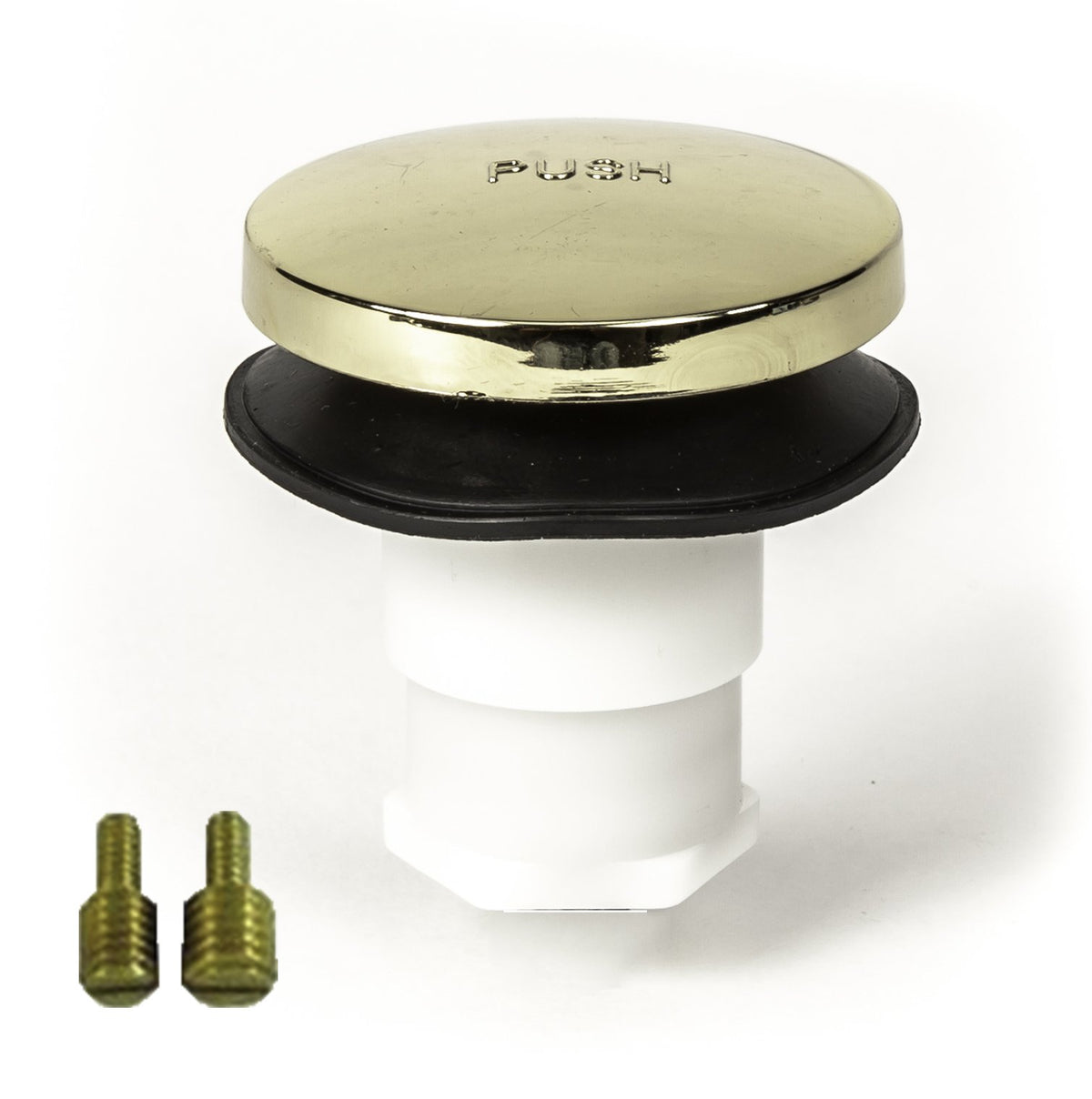 PF WaterWorks PF0935-PB Universal Touch (Tip Toe or Foot Actuated) Bathtub/Bath Tub Drain Stopper Includes 3/8" and 5/16" Fittings, No Hair Catcher, Polished Brass