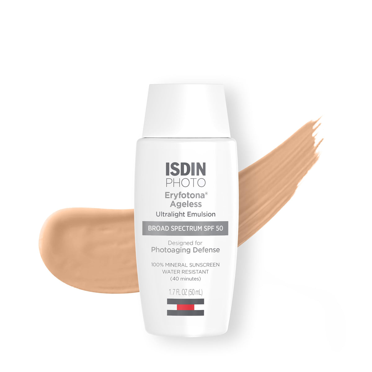 ISDIN Eryfotona Ageless SPF 50, Tinted Mineral Sunscreen for Face with Zinc Oxide, Anti-Aging Sunscreen, No White Cast, Dermatologist Recommended, 1.7 Fl Oz