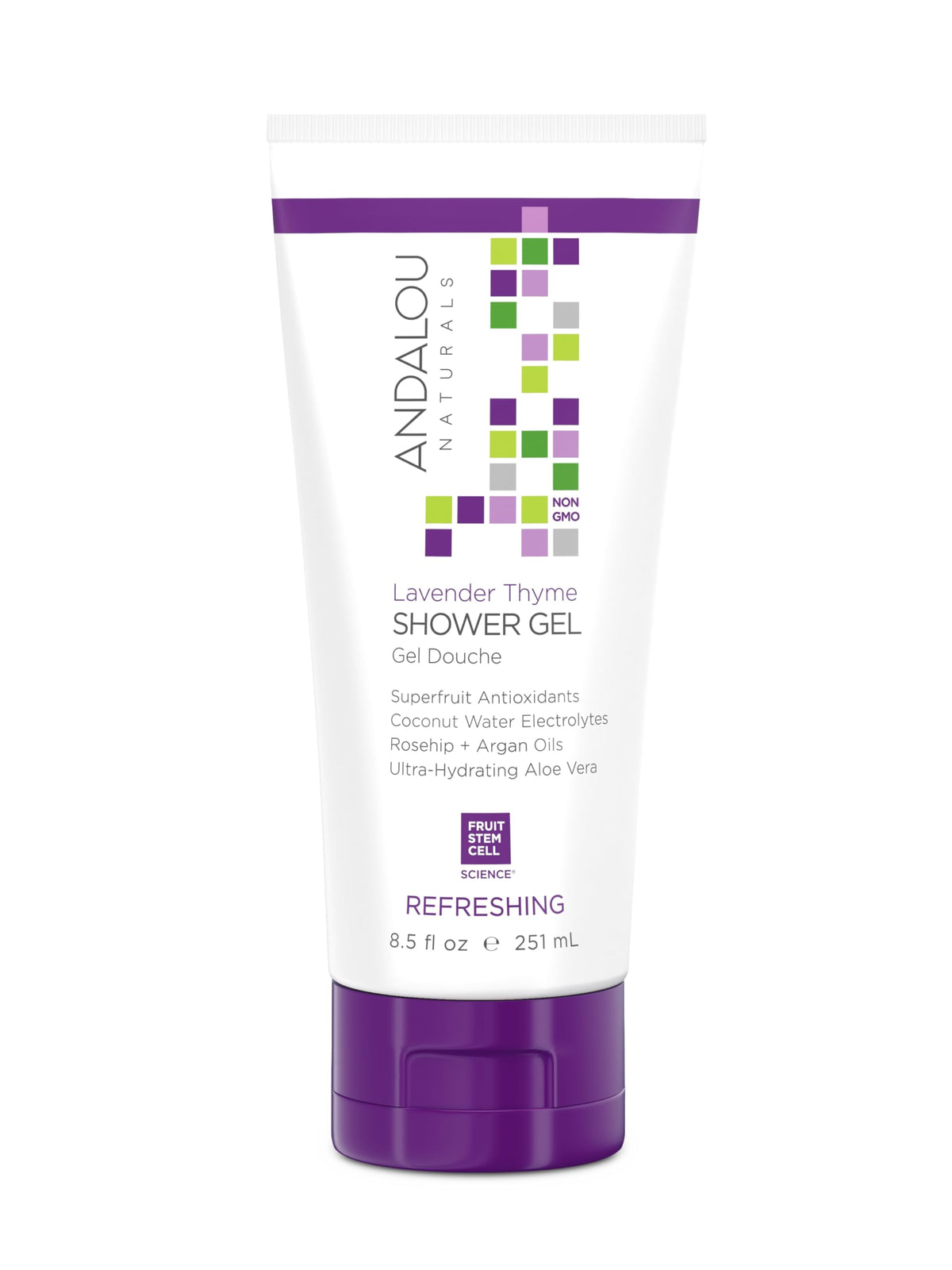 Andalou Naturals Lavender Thyme Shower Gel - Refreshing and Ultra-Hydrating Shower Gel, Luxurious Blend of Rosehip, Argan Oils, and Coconut Water, 251 mL.