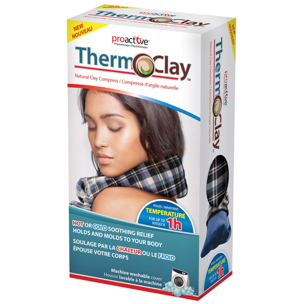 ProActive Therm-O-Clay Reusable Hot or Cold Natural Clay Compress for Pain Relief, Stays Hot or Cold for Up to 1 hour, includes washable cover.