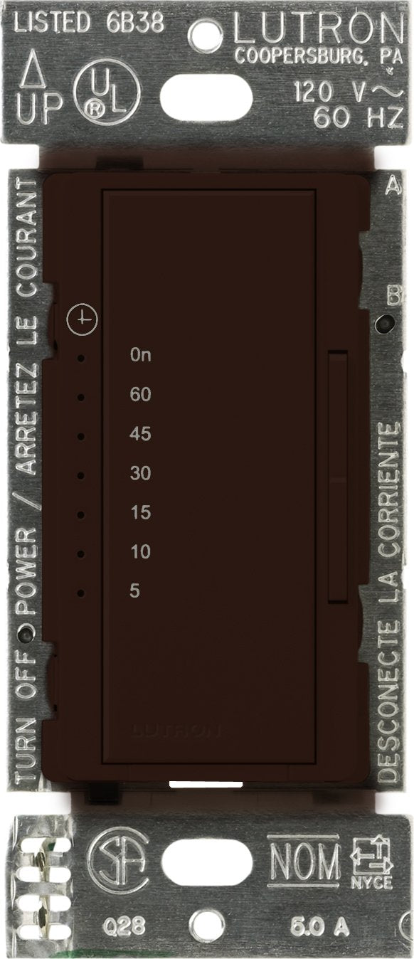 Lutron Maestro Countdown Timer Switch for Fans and Lights, 3A/150-Watt LED Bulbs, Single-Pole/Multi-Location, MA-T51MN-BR, Brown