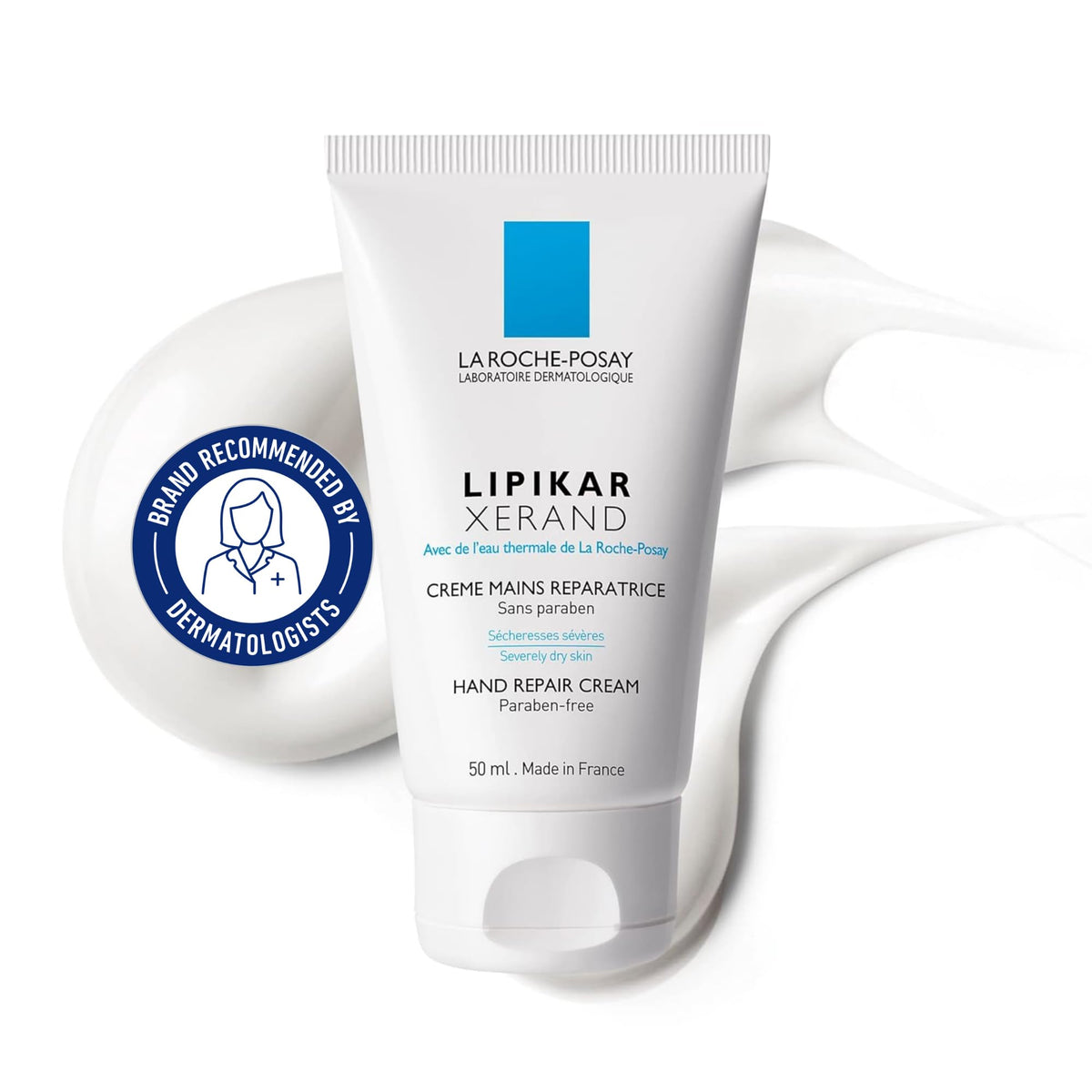 La Roche-Posay HAND CREAM, Lipikar Xerand Hand Repair Cream for Very Dry Skin, Eczema-Prone Skin & Dry Cracked Hands with Glycerin, Allantoin, Non Greasy, Water Resistant, Paraben-Free 50mL