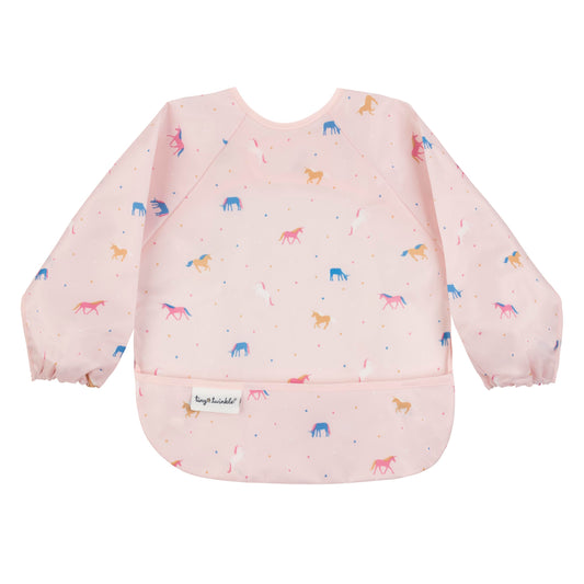 Tiny Twinkle Mess Proof Baby Bib, Long Sleeve Bib Outfit, Waterproof Bibs for Toddlers, Machine Washable, Tug Proof Unicorn Confetti 6-24M