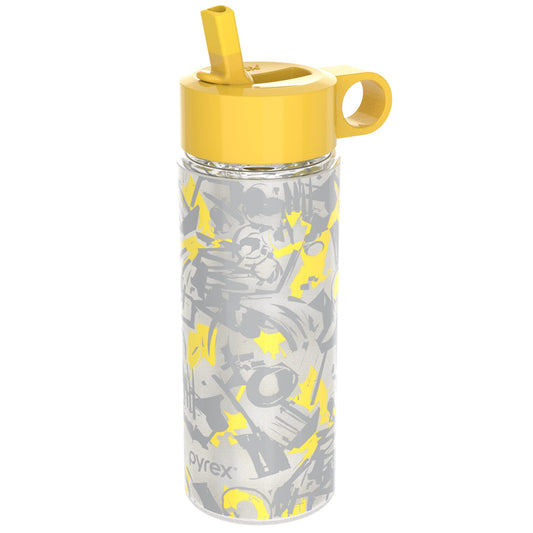 Pyrex 24-Oz Color Changing Glass Water Bottle with Silicone Coating, Leakproof and Textured Glass Reusable Water Bottle with Flip-Top Lid, Eco-Friendly, BPA-Free Silicone Coating, Street Art