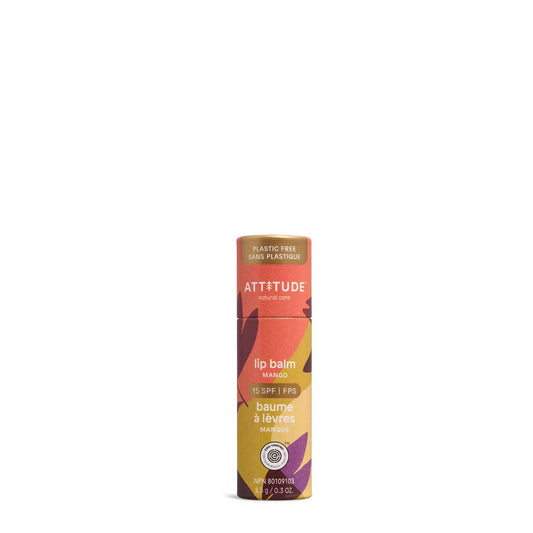 ATTITUDE Lip Balm SPF 15, Made in Canada, Mineral Sun Protection, Zinc Oxide, Shea Butter, Argan & Castor Oils, EWG Verified, For Dry Lips, Men and Women, Mango, 8.5 g